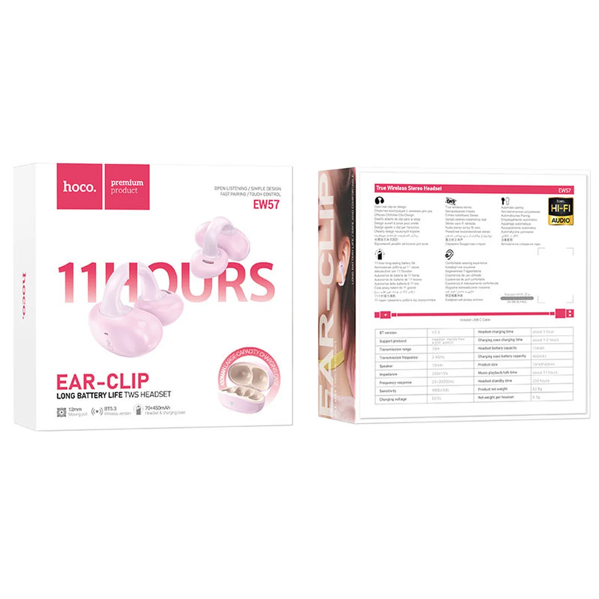 Беспроводные TWS наушники Hoco EW57 Auspicious clip-on Pink fluff
