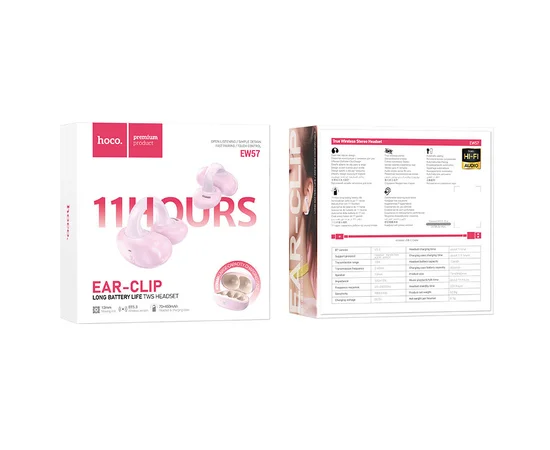 Бездротові навушники TWS Hoco EW57 Auspicious clip-on Pink fluff