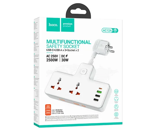 СЗУ Hoco AC12A Reise (PD30W/1C3A) +Socket White