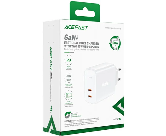 СЗУ Acefast A29 PD50W GaN (USB-C+USB-C) dual port White
