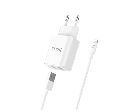 СЗУ Hoco C62A Victoria 2.1A 2USB + cable Lightning white