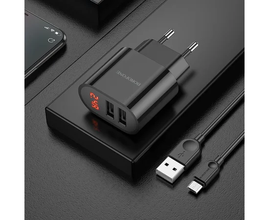 СЗУ Borofone BA63A Richy + MicroUSB Черный