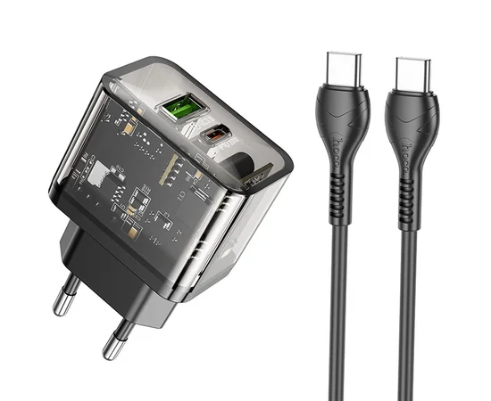 СЗУ Hoco N34 Dazzling PD20W+QC3.0 + Type-C to Type-C Transparent black