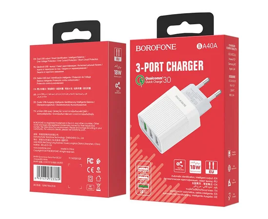 СЗУ Borofone BA40A Speedway three-Port QC3.0 Белый
