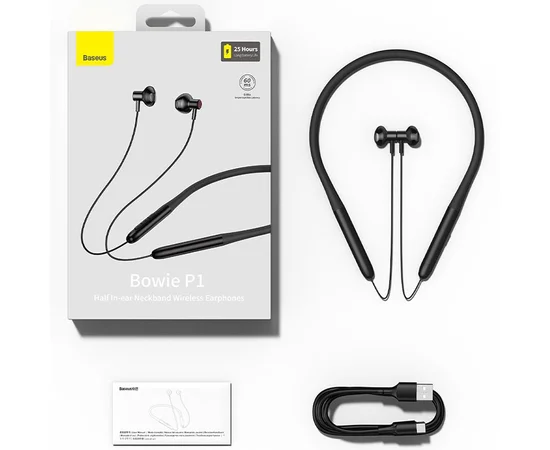 Беспроводные наушники Baseus Bowie P1 Half In-ear Neckband Wireless Earphones (NGPB000) Black
