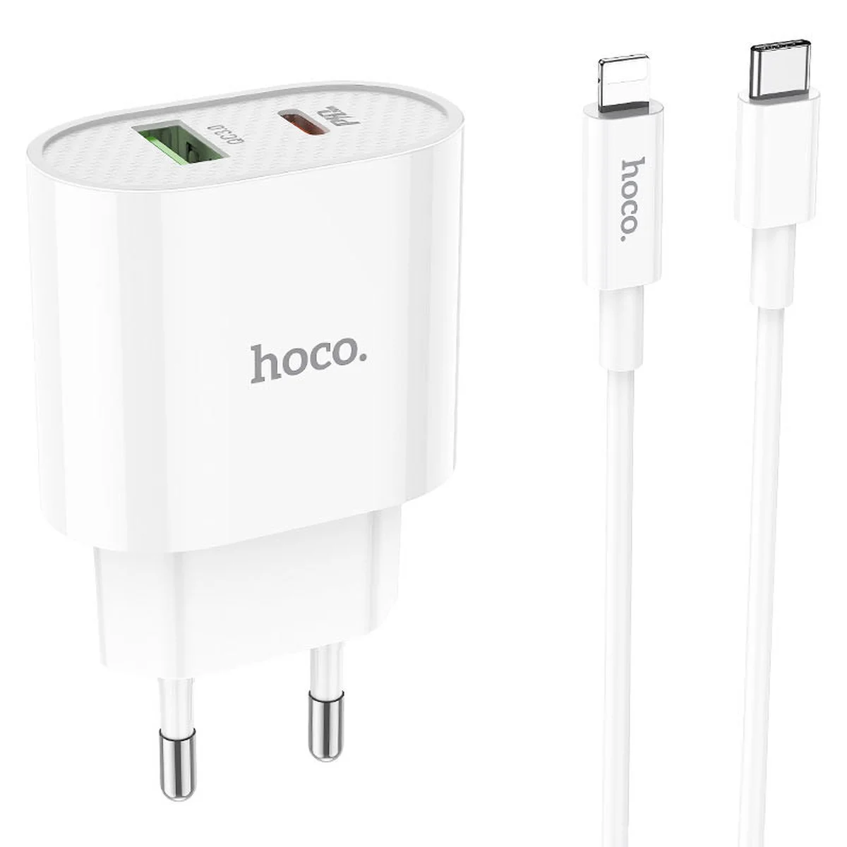 СЗУ HOCO C95A PD 20W+QC3.0 (1USB/Type-C/3A) + Type-C to Lightning White