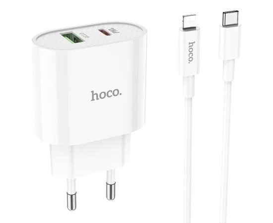 СЗУ HOCO C95A PD 20W+QC3.0 (1USB/Type-C/3A) + Type-C to Lightning White