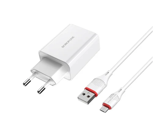 СЗУ Borofone BA21A Long journey QC3.0 (1USB/3A) + MicroUSB Белый