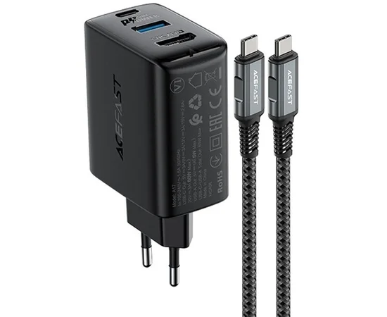 СЗУ Acefast A17 65W GaN multi-function HUB + кабель Type-C to Type-C Black