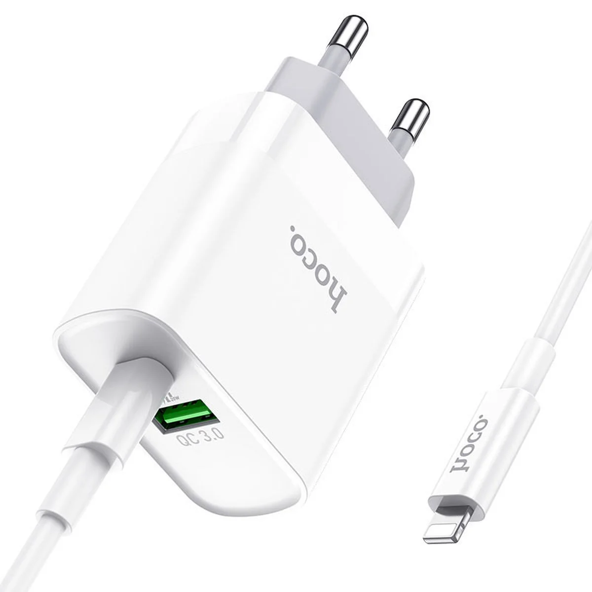СЗУ HOCO C80A Rapido PD+QC3.0 Type-C + USB + Type-C to Lightning cable Білий