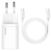 СЗУ Baseus Super Si Quick Charger 1C 25W + Cable Type-C to Type-C 3A (1m) Белый