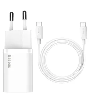 СЗУ Baseus Super Si Quick Charger 1C 25W + Cable Type-C to Type-C 3A (1m) Белый