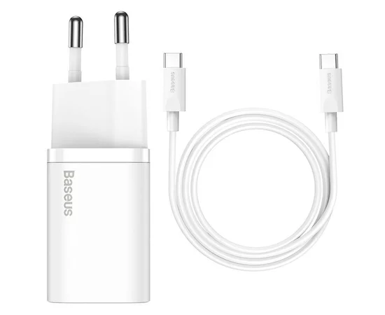 СЗУ Baseus Super Si Quick Charger 1C 25W + Cable Type-C to Type-C 3A (1m) Белый