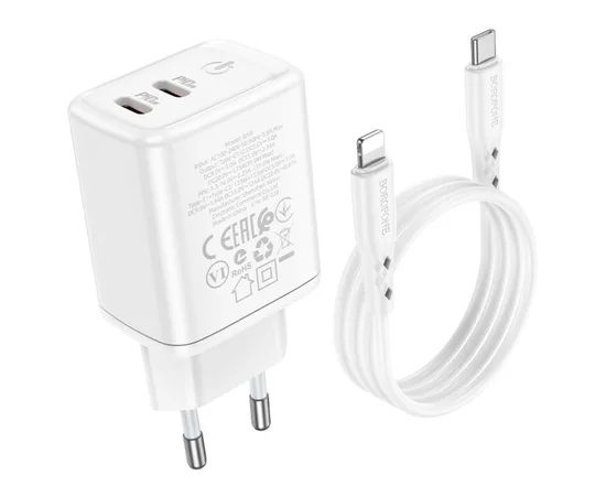 СЗУ Borofone BN9 PD35W (2Type-C) + Type-C to Lightning White