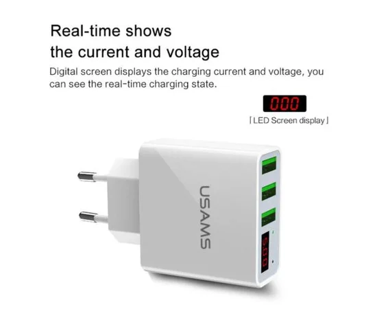 СЗУ USAMS US-CC035 с дисплеем (3USB 2.4A) Белый