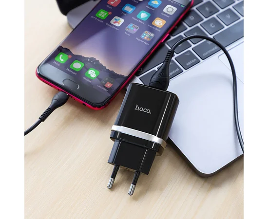 СЗУ Hoco C12Q Smart QC3.0 (1USB/3A) + MicroUSB Черный