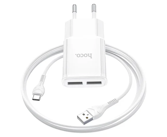 СЗУ HOCO C88A (2USB/2.4A) + Type-C Белый