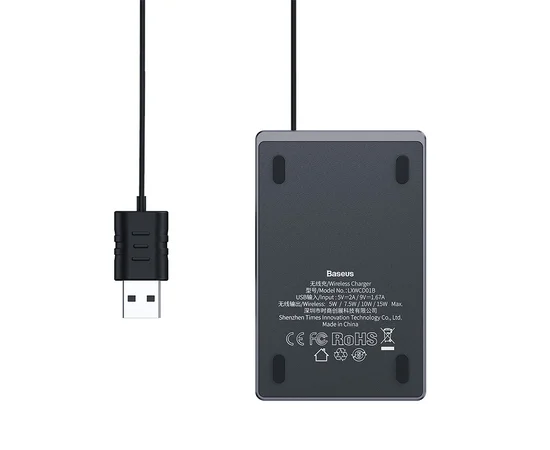 Беспроводное зарядное устройство Baseus Card Ultra-Thin 15W (with USB cable 1m) Черный