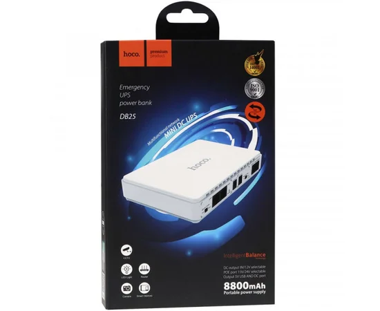 Источник бесперебойного питания Hoco DB25 Smart Mini UPS для роутеров 5V/9V/12V 8800 mAh White