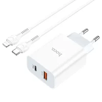 СЗУ HOCO C97A PD20W+QC3.0 (1USB/1Type-C/3A) + Type-C to Lightning Белый