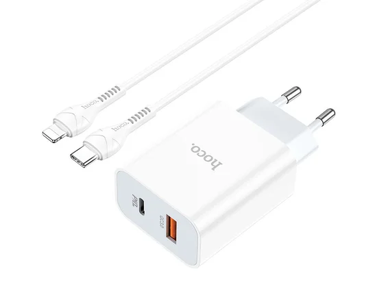 СЗУ HOCO C97A PD20W+QC3.0 (1USB/1Type-C/3A) + Type-C to Lightning Белый