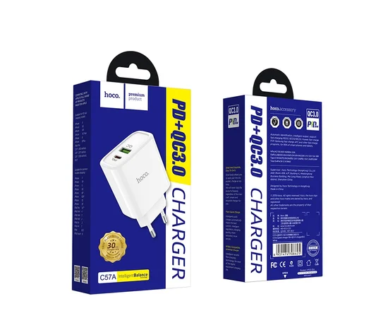 СЗУ HOCO C57A PD+QC3.0 (1USB/3.1A) white