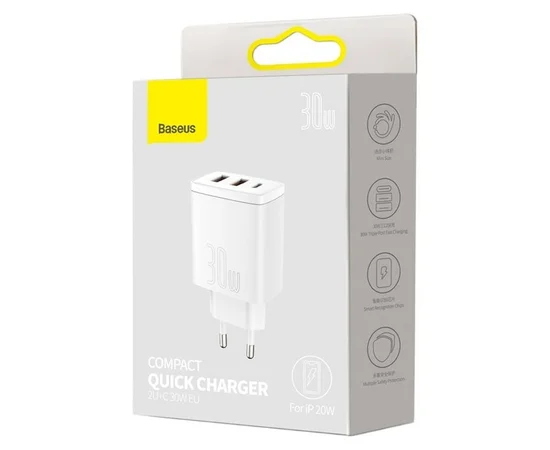СЗУ Baseus Compact Quick Charger 30W QC+ PD (1Type-C + 2USB) (CCXJ-E) Білий