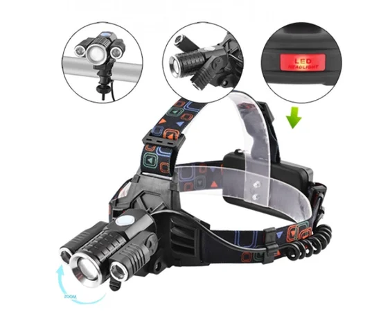 Фонарь с креплением на голову POLICE W602-T6+2XPE (4реж.) с велокр. (2х18650) Черный