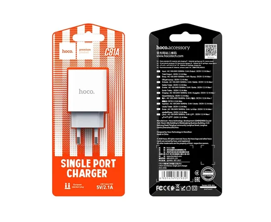 Сзу Hoco C81A (1USB/2.1A) Белый