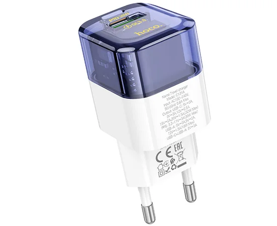 СЗУ Hoco C131A Platium PD30W+QC3.0 + Type-C to Type-C Transparent blue