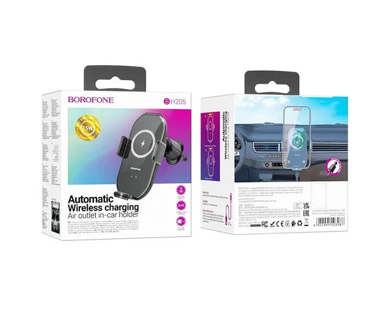Автодержатель с БЗУ Borofone BH205 Wireless Charging Car Черный