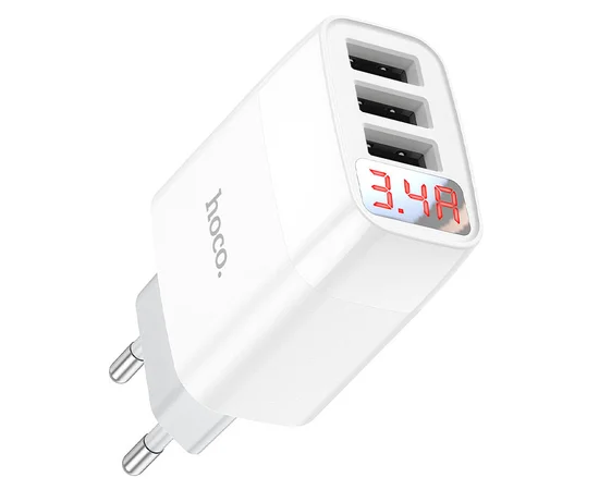 СЗУ Hoco C93A Ease charge 3-port digital display charger Белый