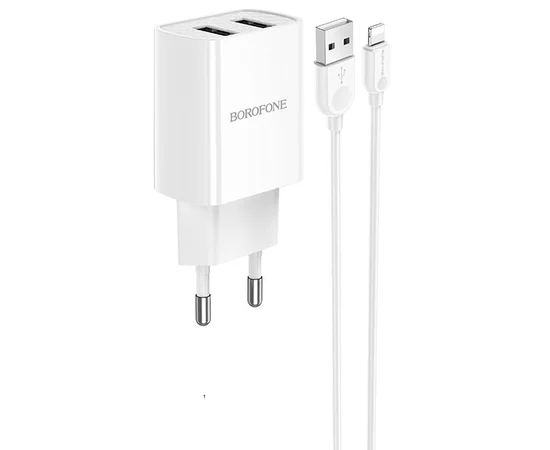 СЗУ Borofone BA53A Powerway (2USB/2.1A) + MicroUSB Белый