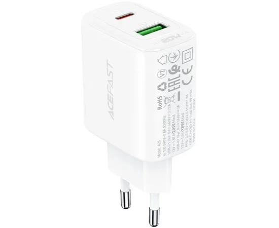 СЗУ Acefast A25 PD20W (USB-C+USB-A) dual port White