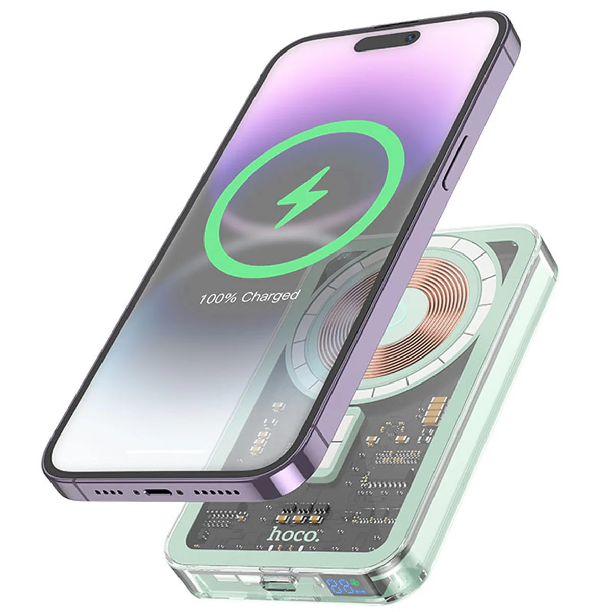 Портативное зарядное устройство Power Bank Hoco Q14 Ice Crystal PD20W с БЗУ 5000 mAh Blue