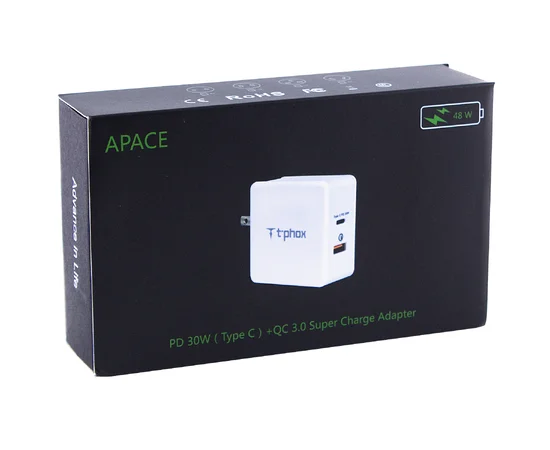 СЗУ PD адаптер T-phox (48W: PD 30W + USB QuickCharge QC 3.0 18W) Белый
