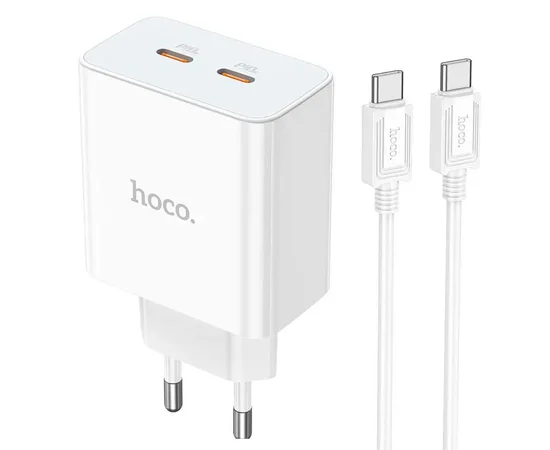СЗУ Hoco C108A PD 35W (2 Type-C) + Type-C to Type-C White