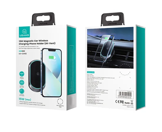 Автодержатель с БЗУ Usams US-CD182 15W Air Vent Black