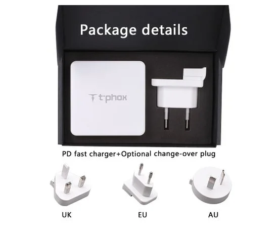 СЗУ PD адаптер T-phox (48W: PD 30W + USB QuickCharge QC 3.0 18W) Белый