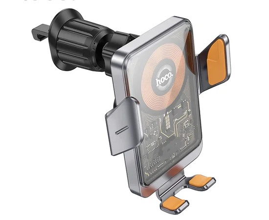 Автодержатель с БЗУ Hoco HW7 Transparent Discovery Edition (air outlet) Metal gray
