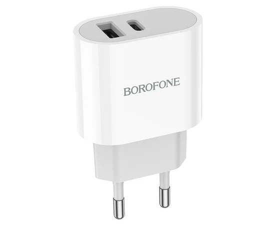 СЗУ Borofone BA62A Wiseacre PD12W (1USB/1Type-C/2.4A) + Type-C to Lightning Белый