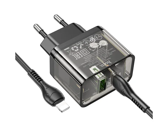 СЗУ Hoco N34 Dazzling PD20W+QC3.0 + Type-C to Lightning Transparent black