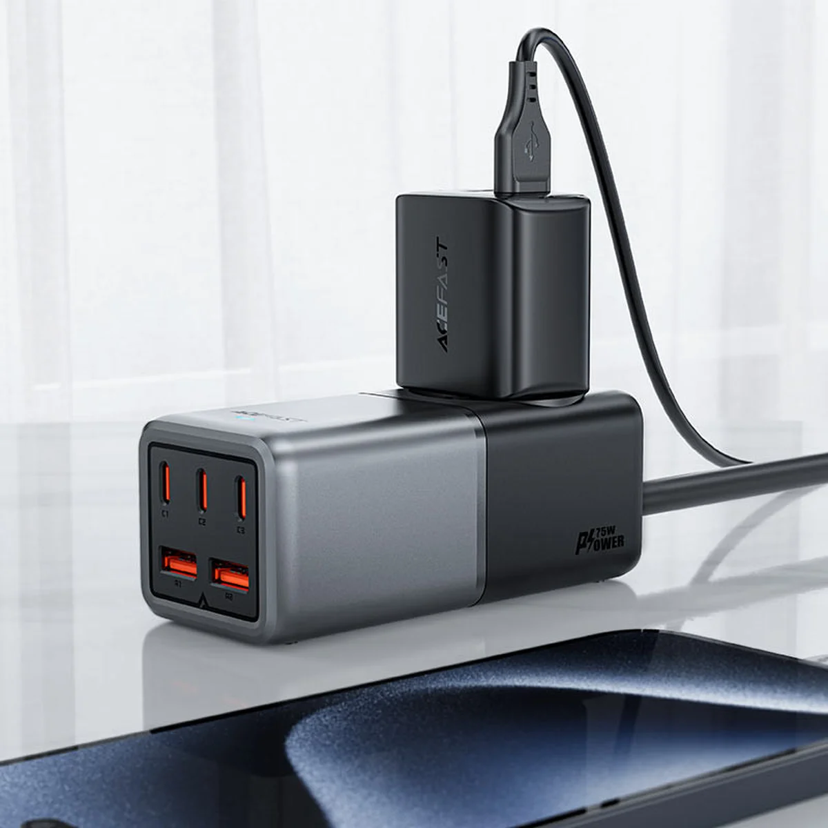 СЗУ Acefast Z2 PD75W GaN (3*USB-C+2*USB-A) Black gray