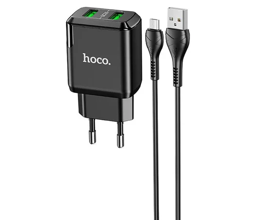 СЗУ HOCO N6 QC3.0 (2USB/3A) + USB - MicroUSB Черный
