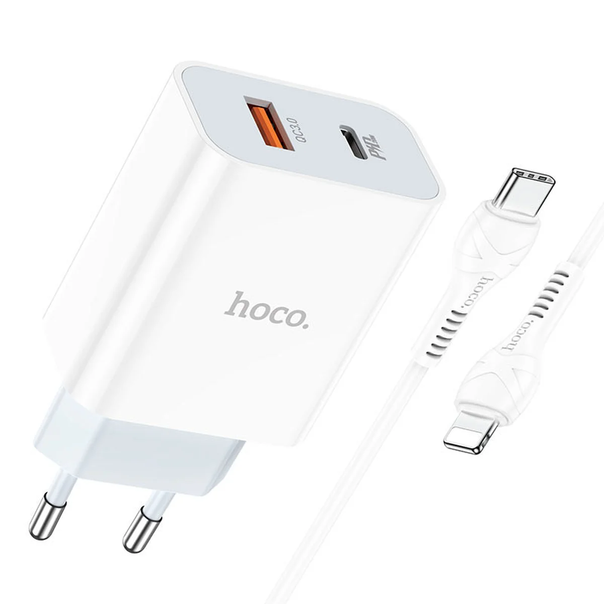 СЗУ HOCO C97A PD20W+QC3.0 (1USB/1Type-C/3A) + Type-C to Lightning Белый
