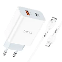 СЗУ HOCO C97A PD20W+QC3.0 (1USB/1Type-C/3A) + Type-C to Lightning Белый