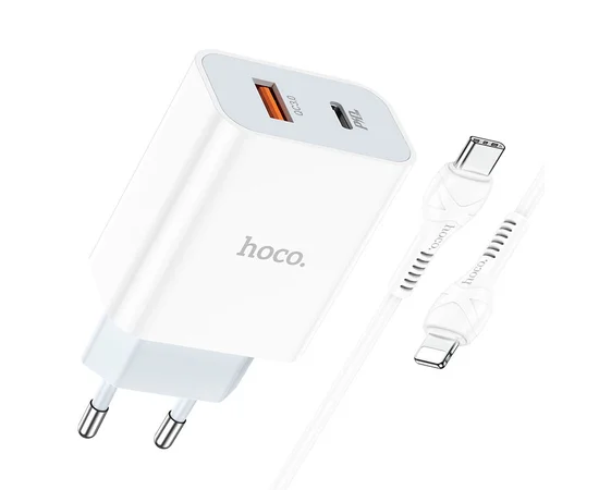 СЗУ HOCO C97A PD20W+QC3.0 (1USB/1Type-C/3A) + Type-C to Lightning Белый