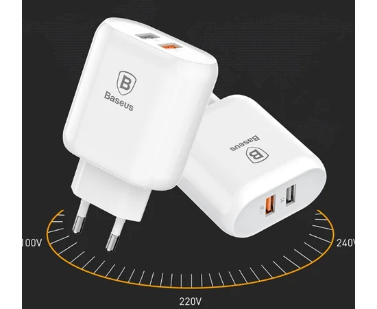 СЗУ Baseus Bojure Series EU (2USB 1xQuickCharge QC3.0 23W) Белый