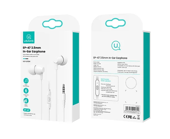 Наушники Usams US-SJ594 EP-47 с микрофоном (3.5mm/1.2m) White