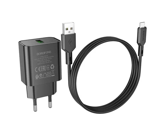 СЗУ Borofone BA72A Spring QC3.0 USB to MicroUSB Black